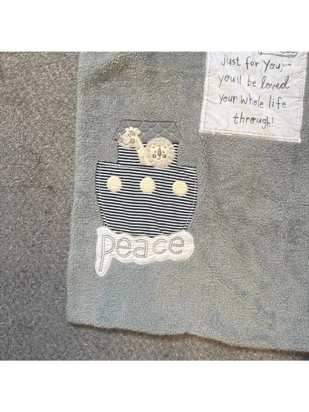 Demdaco Grey Sherpa Noahs Ark Baby Blanket Rainbow Peace Stripe Reversible Plush